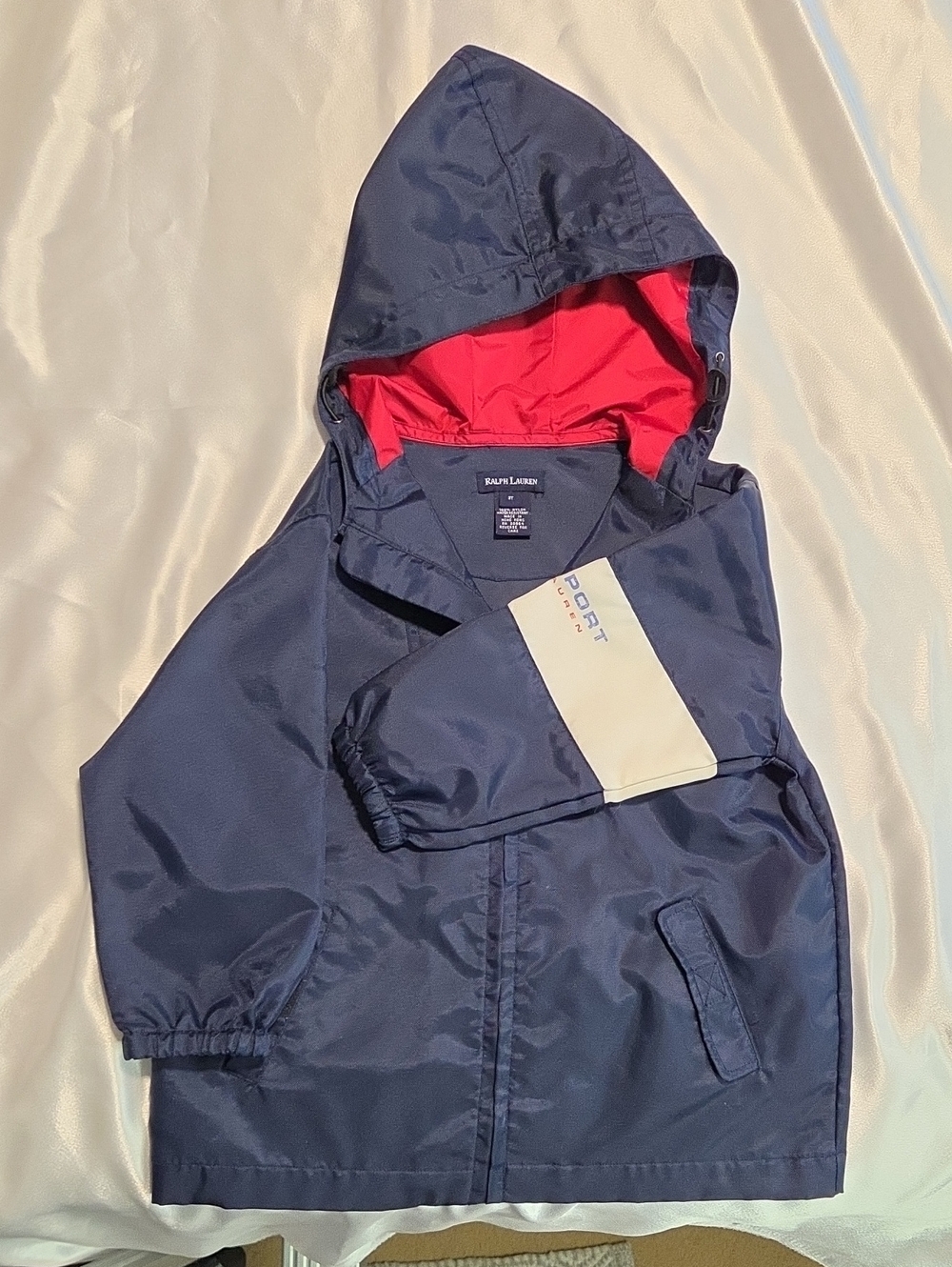 Ralph Lauren Navy Hooded Raincoat with Red Lining